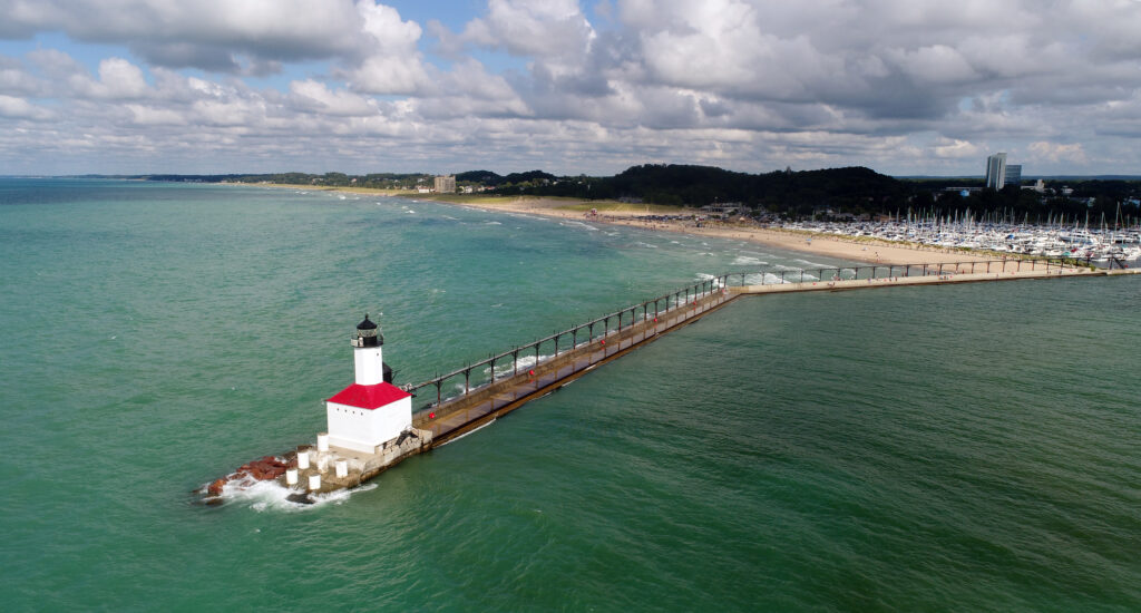 East Pier Lighthouse in Indiana, protecting ships just like home insurance will protect your most valuable asset.