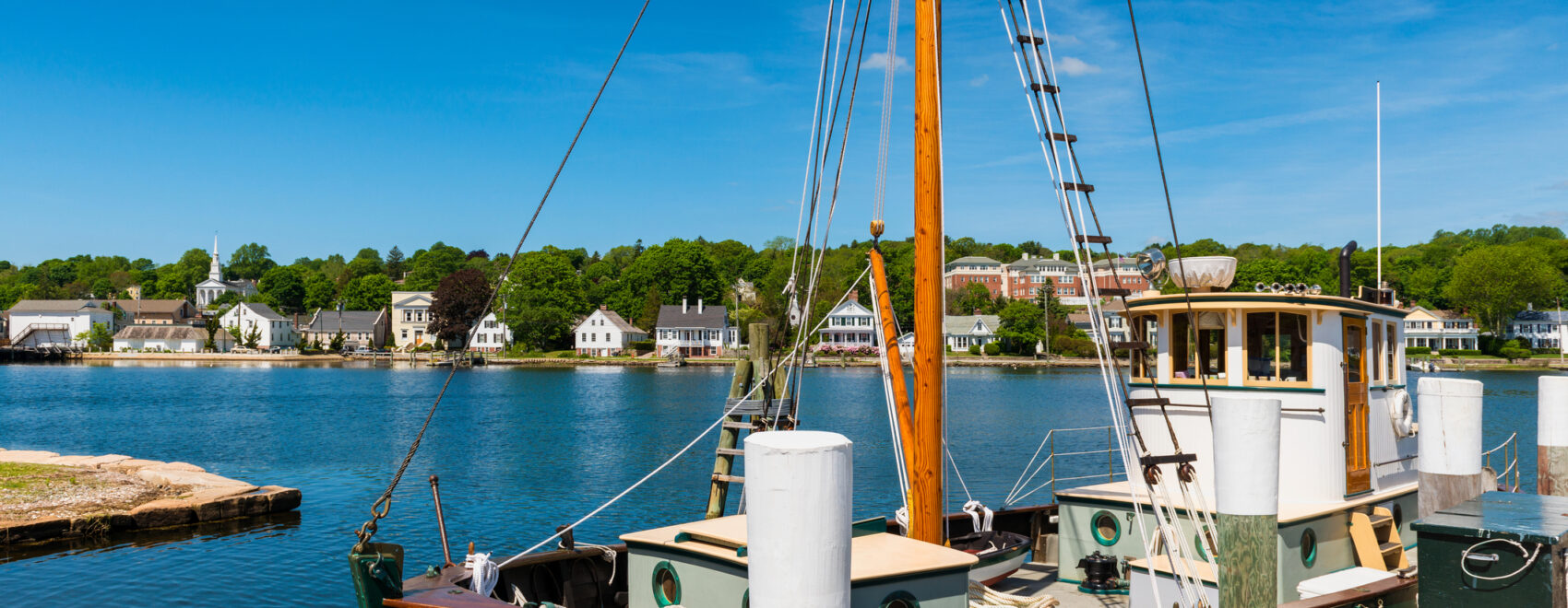 Photo of a ship in the harbor in Mystic, Connecticut