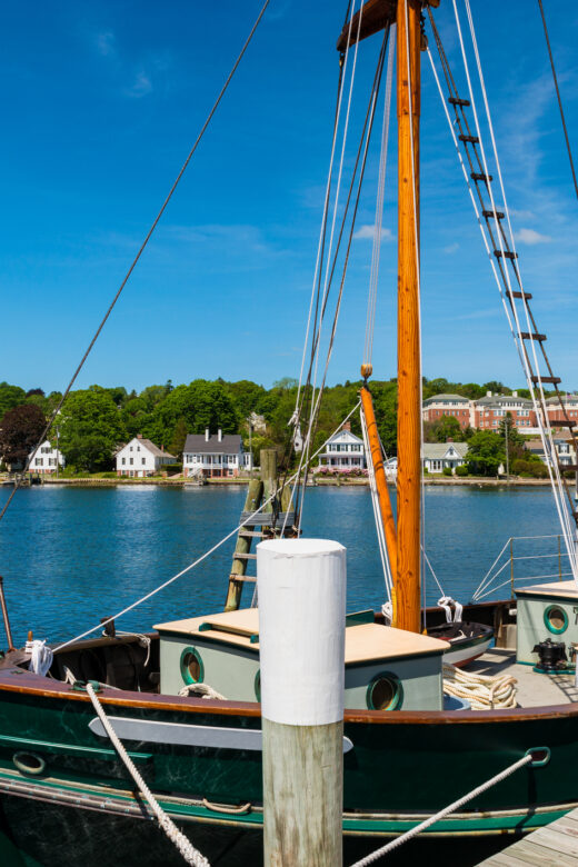 Photo of a ship in the harbor in Mystic, Connecticut